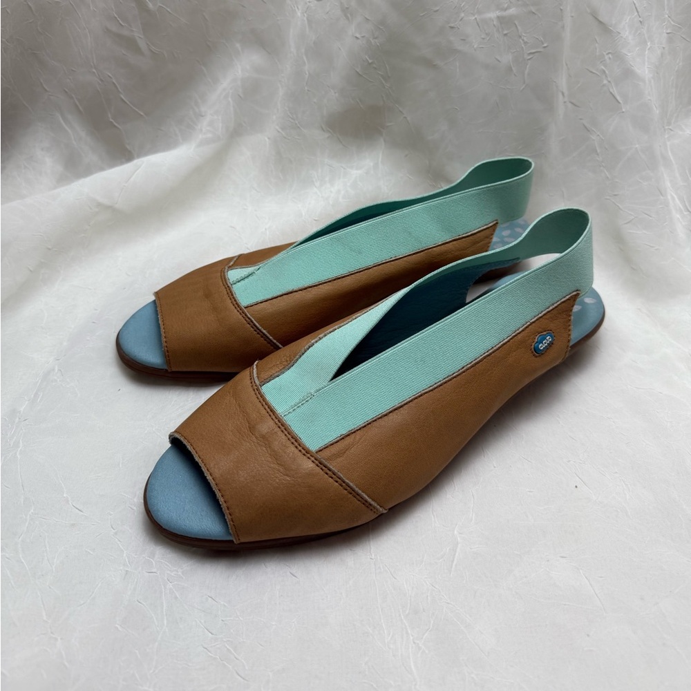 Cloud Brown & Blue Leather Slingback Sandals EU 40 Comfort Wedge Open Toe - Picture 2 of 8